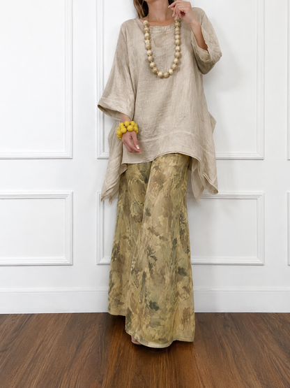 Irregular Hem Drop-Shoulder Top & Wide-Leg Pants Set