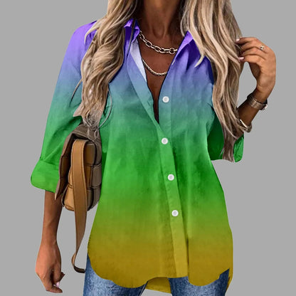 🎭 Mardi Gras Women's V-Neck Long Sleeve Carnival Print Shirt
