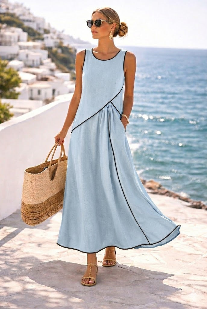 Mediterranean Contrast Color Vacation Dress – 7 Colors, S–3XL