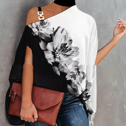 Women’s One-Shoulder Printed T-Shirt