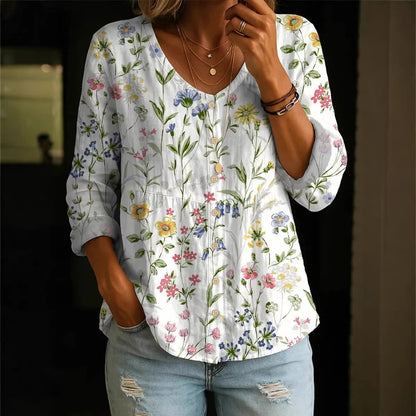 Women's Plus-Size Printed Cardigan – Boho Loose Fit 3/4 Sleeve Top