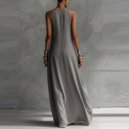 Off-Shoulder Color-Block Flared Maxi Dress with Pockets | 5 Colors