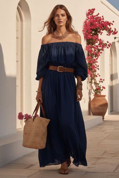 Womens Boat-Neck Sleeveless Casual Cotton-Linen Maxi Dress 