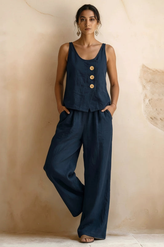 Women's Sleeveless Tank Top & Pants Two-Piece Set – Relaxed Casual Linen Style