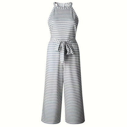 Casual Striped Jumpsuits Summer Cap Sleeve Wide Leg Jumper CJ US