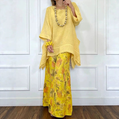 Irregular Hem Drop-Shoulder Top & Wide-Leg Pants Set