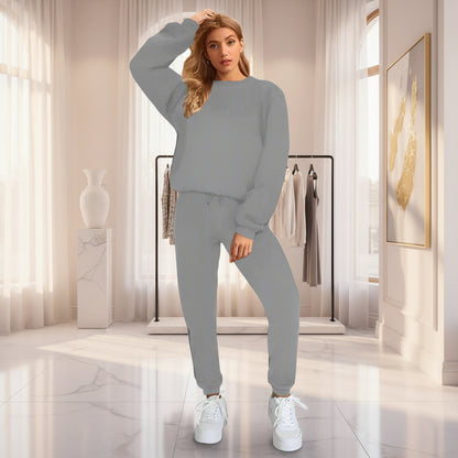 👚 Women's Solid Color Round Neck Pullover Sweatshirt & Pants Set FitiqueFit