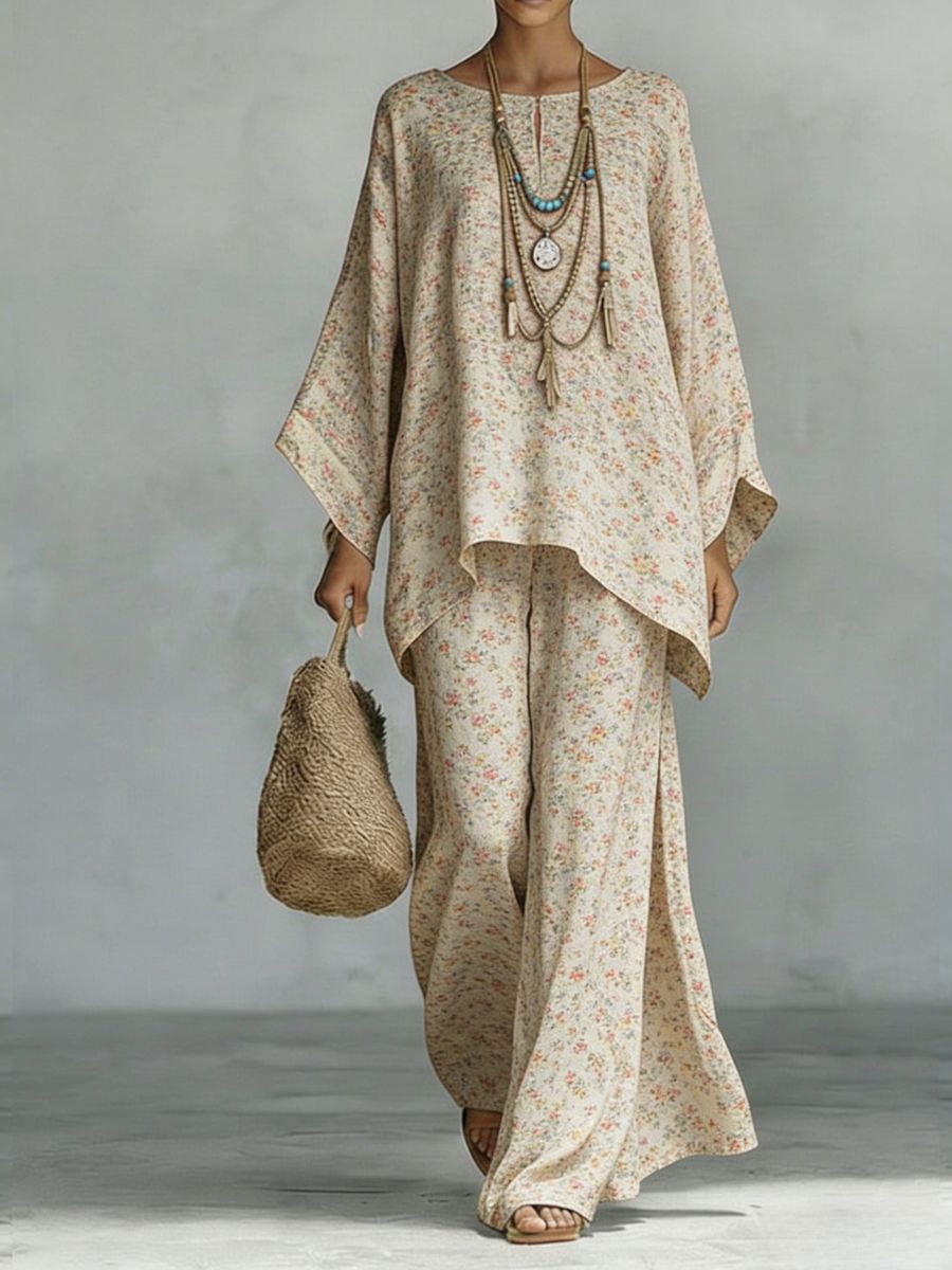 Floral Print Bamboo Linen Two-Piece Set