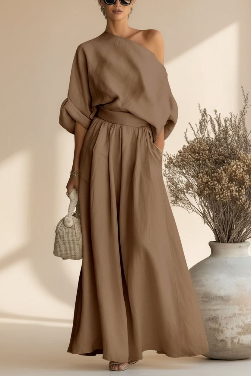 Cropped Off-shoulder Top And Pants Two-piece Set 