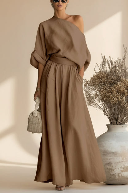 Cropped Off-shoulder Top And Pants Two-piece Set 