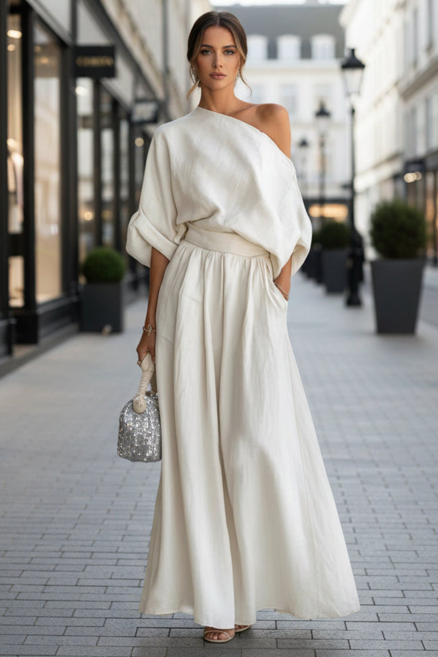 Cropped Off-shoulder Top And Pants Two-piece Set 