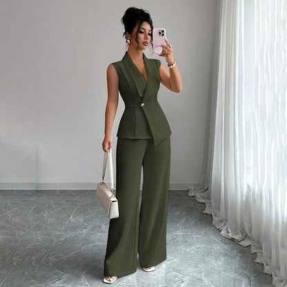 Women's Sleeveless Blazer & Straight-Leg Pants Two-Piece Set