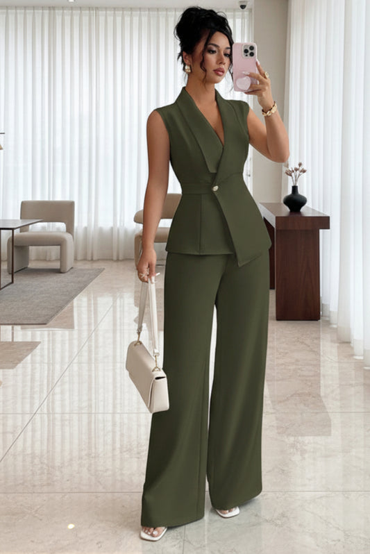 Sleeveless Blazer And Straight-leg Pants Two-piece Set 