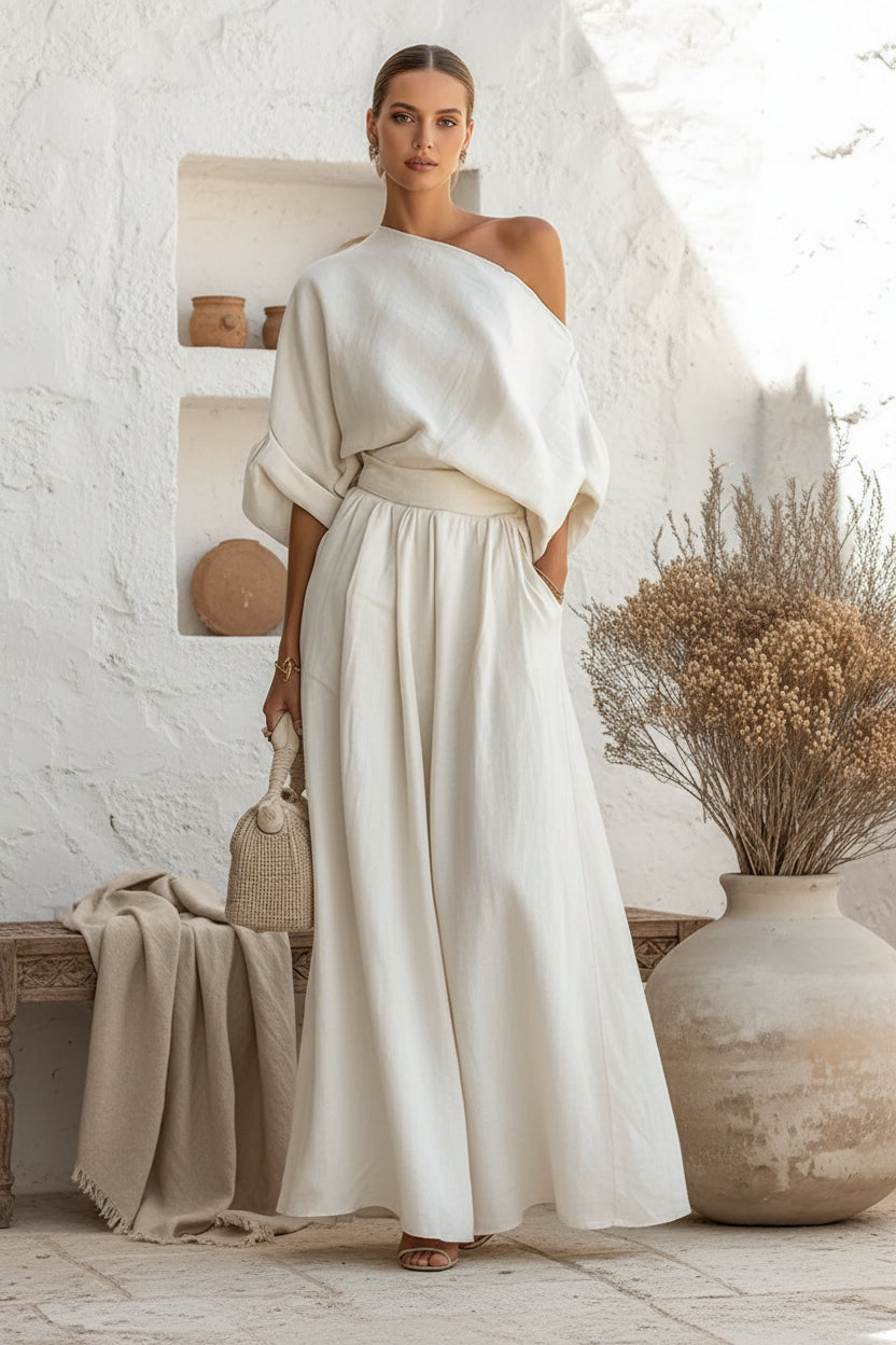 Cropped Off-shoulder Top And Pants Two-piece Set 