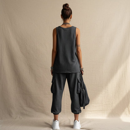 Women's Sleeveless Tank Top & Cropped Ankle Pants Set