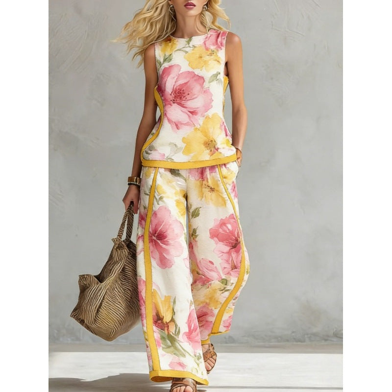Printed Retro Casual Top Set 