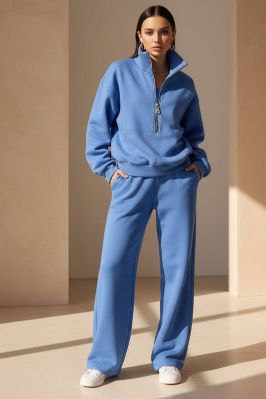 Women's 2-Piece Zip Neck Long Sleeve Sweatshirt & Slim Fit Pants Set - Sporty Streetwear Outfit For Fall&Winter CJ US