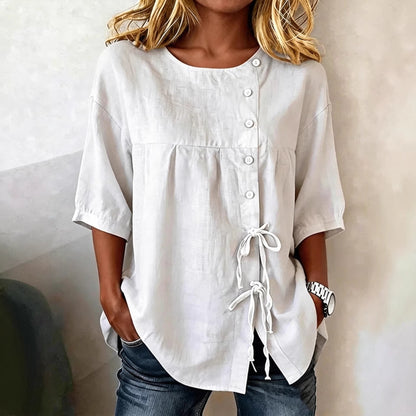 Women's Lace-Up Button Shirt – 3/4 Sleeve Asymmetric