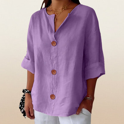 Women's V-Neck Buttoned Blouse